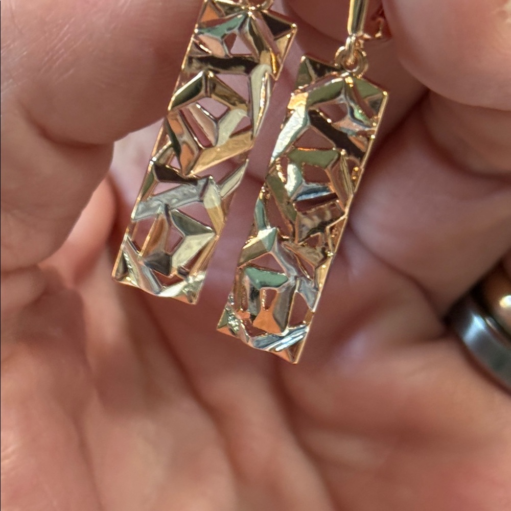 Chic 14k Rolled Gold And Silver Rectangular Earri… - image 6